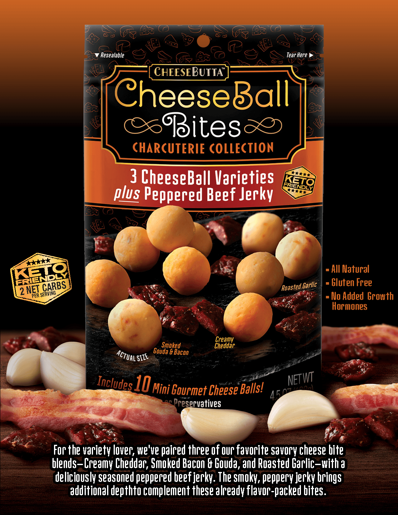 3 CheeseBall Varieties plus Peppered Beef Jerky - CheeseButta - Gourmet Products