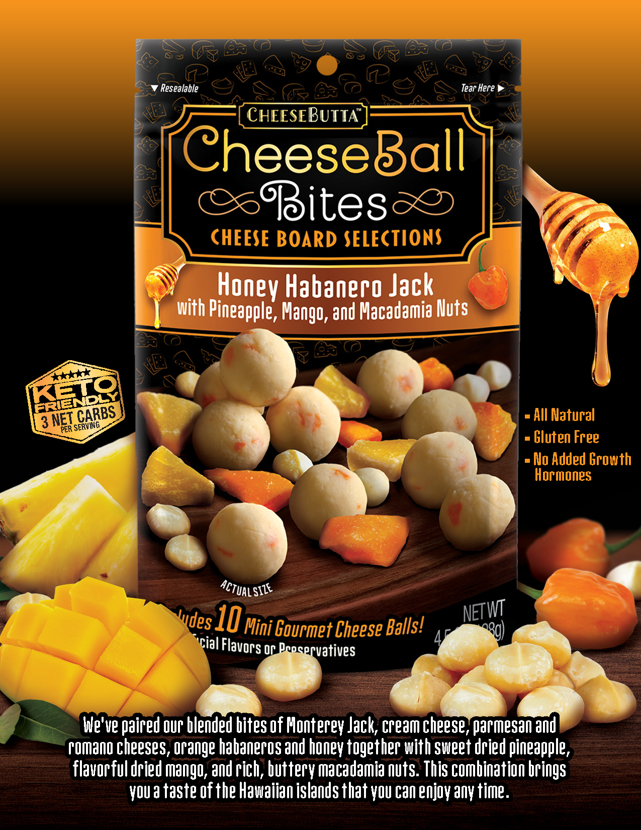 Honey Habanero Jack with Pineapple, Mango & Macadamia Nuts - CheeseButta - Gourmet Products